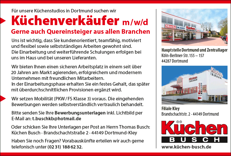 Stellenanzeige Küchenverkäufer